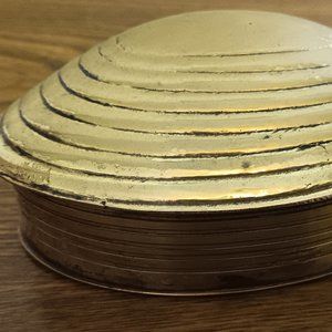 Vintage brass hinged clam shell trinket box seashell nautical EVC